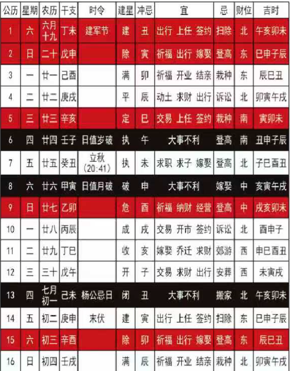 2026日历查询：8月结婚搬家庆典择日择吉查询/董